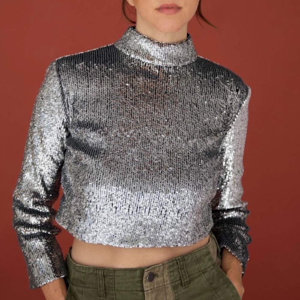 🪩 A.L.C. Keegan Sequin Cropped Mock Neck Top 🪩